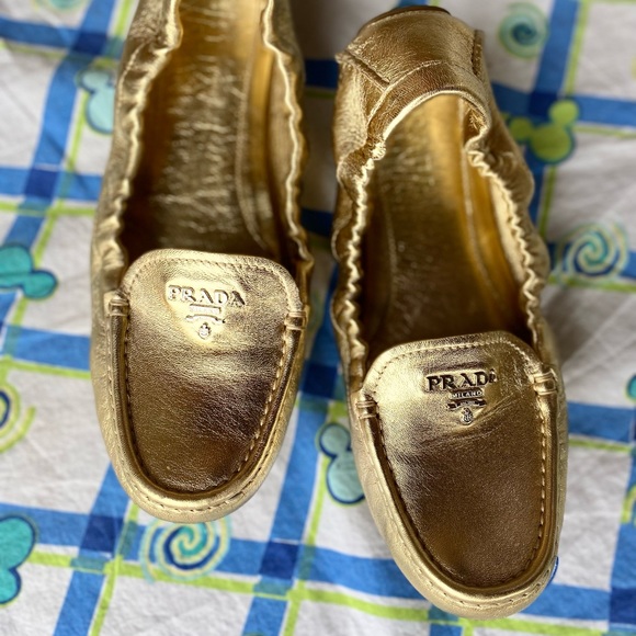 100% Auth PRADA Calzature Donna Nappa Flats Loafers | Platino Gold | 38 (7/7.5) - Picture 6 of 16